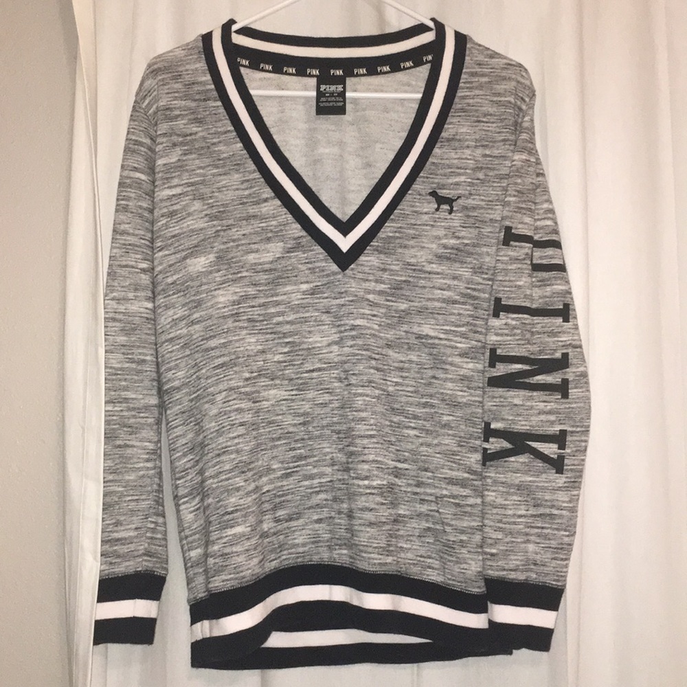 Varsity V-neck PINK sweater!
